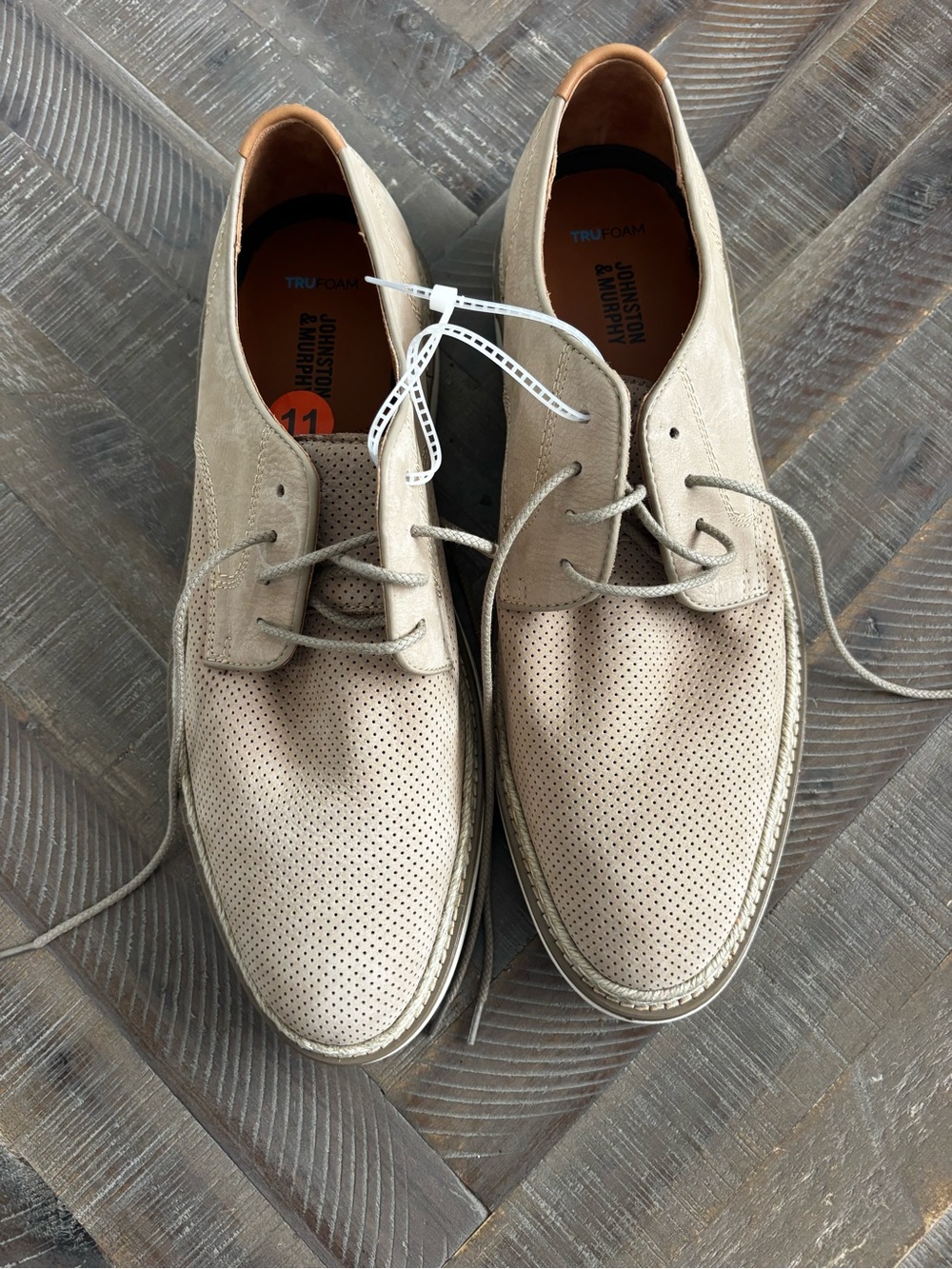 Johnston & Murphy TRUFOAM Men's Beige Leather Lace-Up Sneakers Comfort Size 11